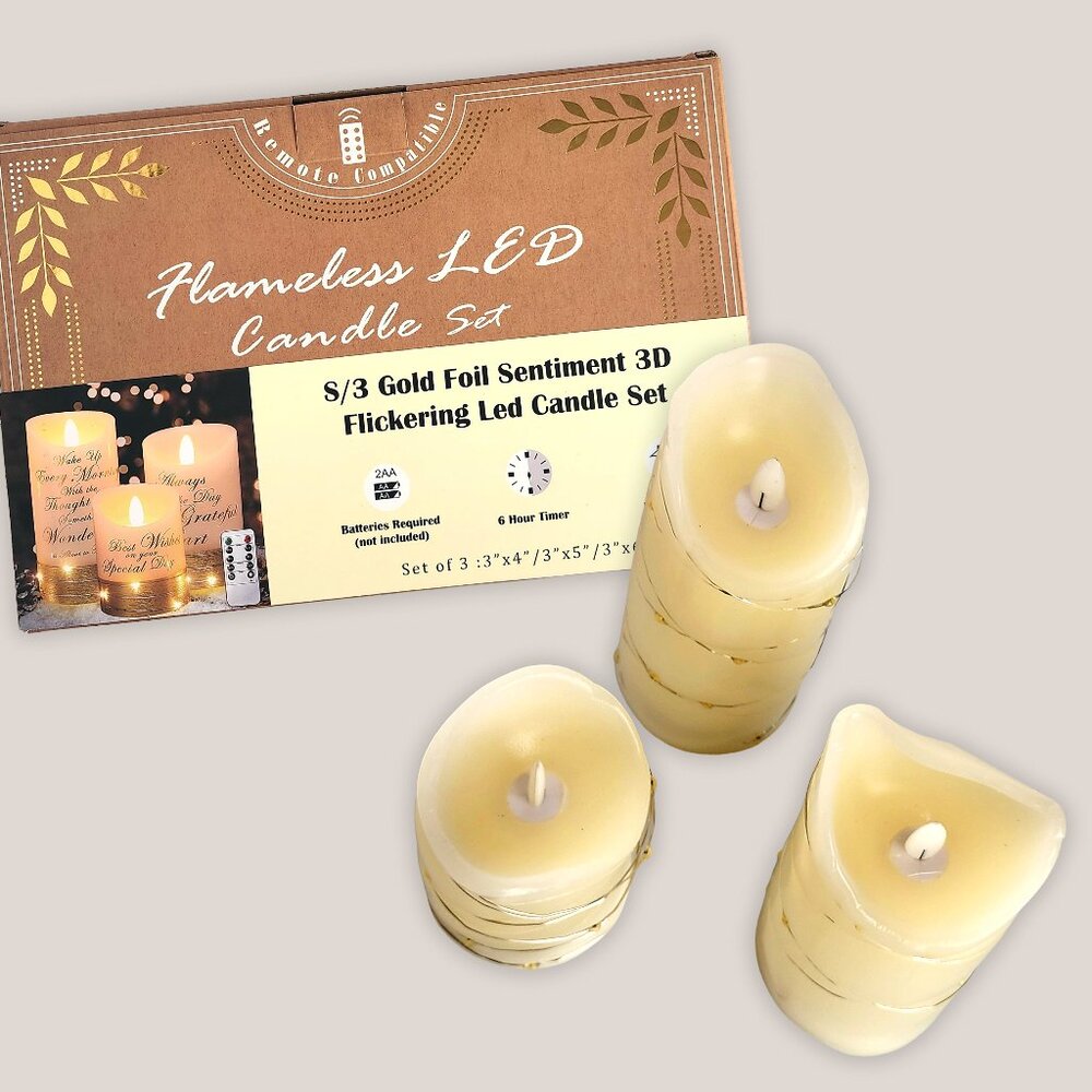 NEW Flameless LED Candle Set in White Cream Remote Controlled Set of 3